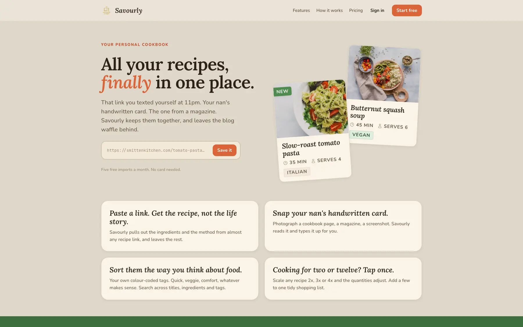 Screenshot of the Savourly website