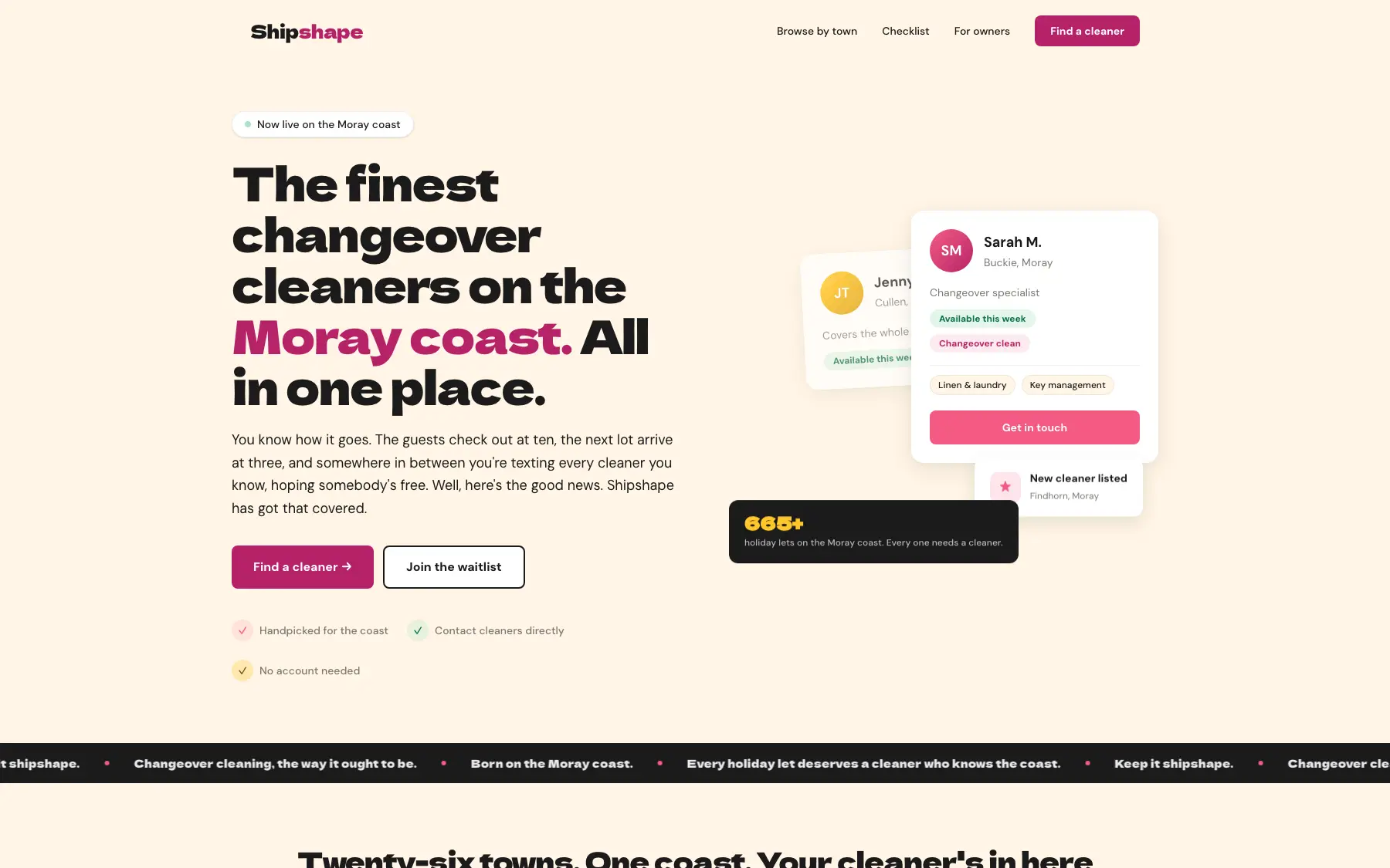 Screenshot of the Shipshape website