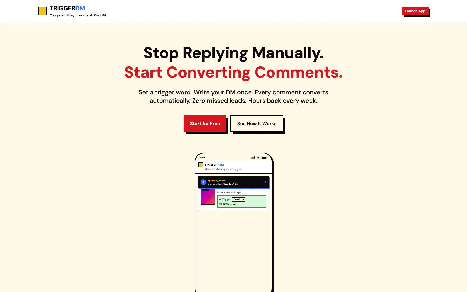 Screenshot of the TriggerDM website